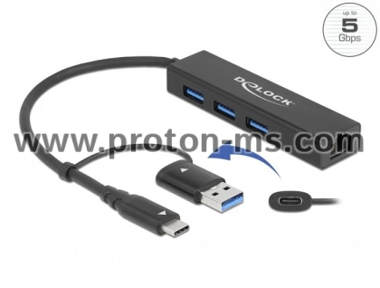Delock 3 Port USB 3.2 Gen 1 Hub + Gigabit LAN with USB Type-C™ or USB Type-A connector