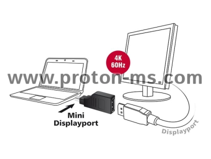 Адаптер Delock, mini DisplayPort 1.2 мъжко - DisplayPort женско, 4K, 90°, Черен