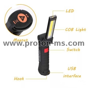 Rechargeable COB Work Light, USB, 18 cm, black