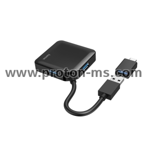 USB хъб HAMA, USB-А 4-портов, USB 3.2 Gen 1, 5 Gbit/s, USB-C адаптер, Черен