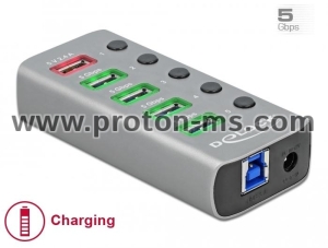 Delock USB 3.2 Gen 1 Hub with 4 Ports + 1 Fast Charging Port with Switch and Illumination