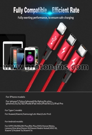 Cabel NOHON 3 in 1 iPhone - iPhone -Micro 120 cm Silver