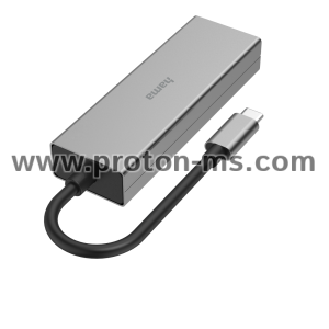 4-портов хъб USB-C HAMA, 2 x USB-A, USB-C, LAN/Ethernet, Сив